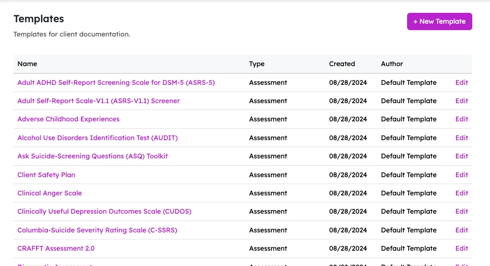 template library screenshot